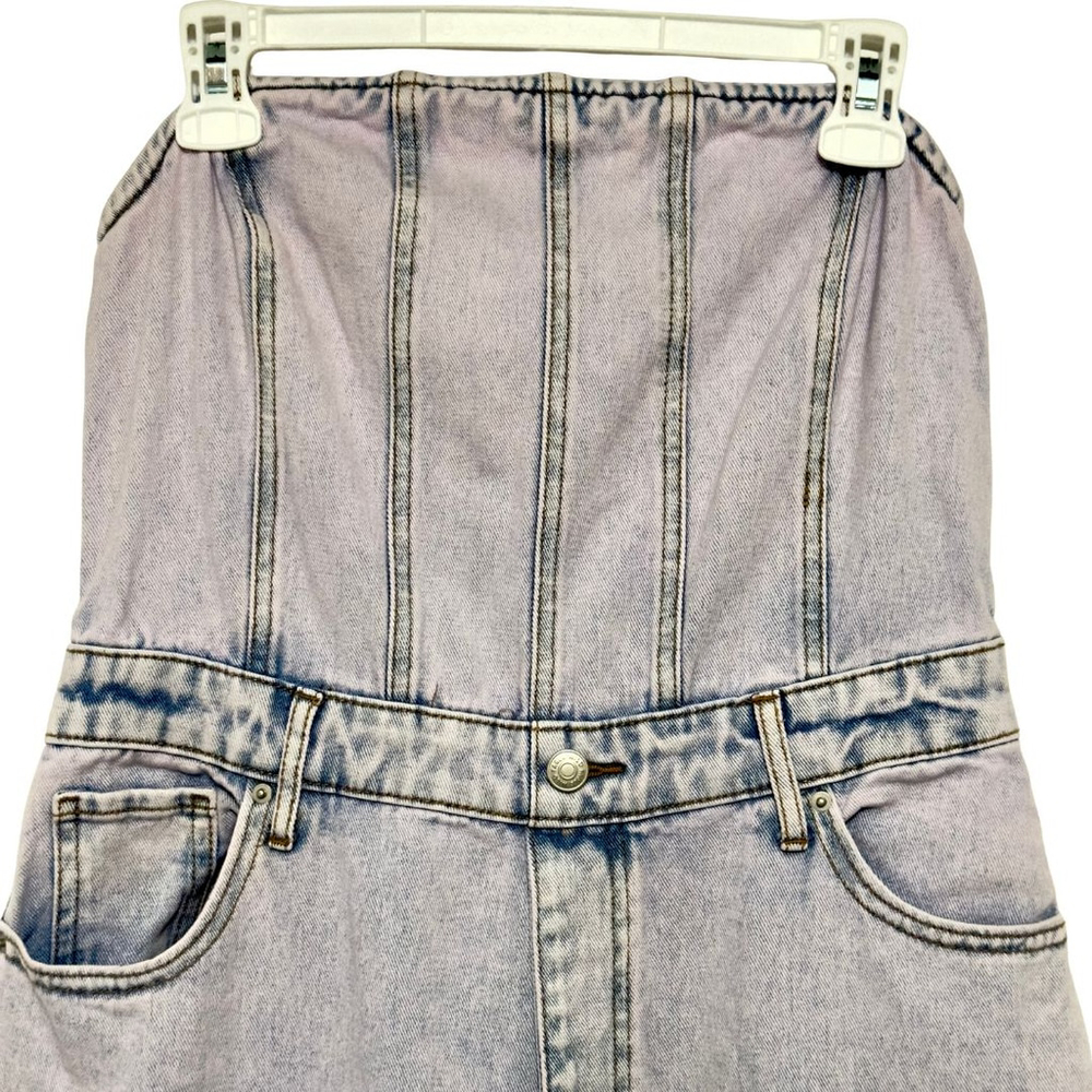 Women's WILD FABLE Y2K Strapless TUBE TOP DENIM Cargo Pockets Jumpsuit JEANS M - Picture 3 of 13